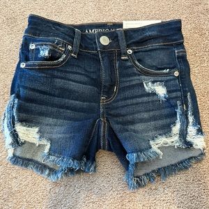 American Eagle Dark Wash Denim Shorts - Mid Rise